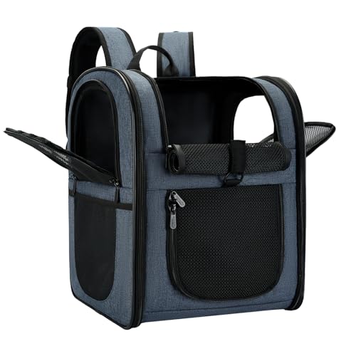 Apollo Walker Cat Carrier Backpack for Small Dogs and Cats Up to 18 lb | Side Pockets, Four-Sided Breathable Mesh, Stability Package, Removable Pad,3D back panel,Thickened shoulder straps - color: Navy