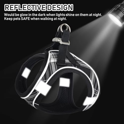 GAMUDA Small Dog Harness Collar and Leash Set, Step in No Chock No Pull Soft Mesh Adjustable Dog Vest Harnesses Plaid Reflective for Dogs Puppy Cats Kitten Rabbit (Black, XXS) - color: Black, size: XXS