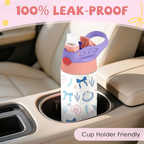 Ocean Bow 12 oz Water Bottle with Straw – Kids Stainless Steel Vacuum Insulated Cup, Leakproof Pop-Up Spout, Reusable Travel Mug for Boys and Girls Outdoor Sports - color: Seashell1