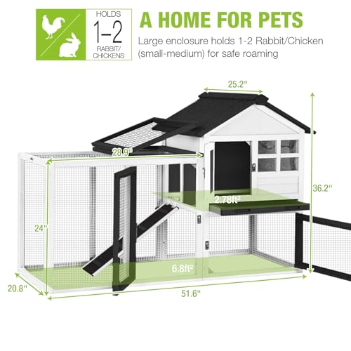 Rabbit Hutch Indoor Outdoor Expandable Bunny Cage 51.6" - Wooden Chicken Coop Small Animal Enclosure with Run for Guinea Pig, Chinchilla, Ferret, Hamster(Black) - color: Black