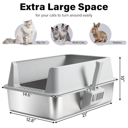 XL Stainless Steel Litter Box with Lid, Extra Large Cat Litter Box | 2Pack Metal Cat Litter Box for Big Cats, High Sided, Easy Cleaning ,Odor-Free Includes Scoop and Mat - size: XL (2-Pack)
