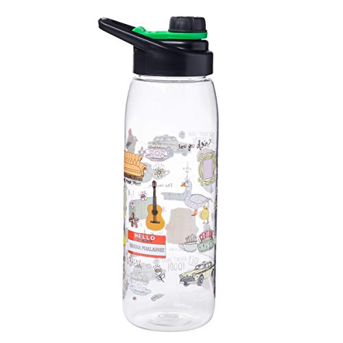 Silver Buffalo FRIENDS Central Perk Doodles Quotes, Water Bottle, 28oz | TV Show, Iconic Frame and Chick and Duck, Yellow, Joey Doesn't Share Food, How You Doin, Includes Screw Top Lid, Picture - color: Friends Iconic Doodles, size: 28 Ounces