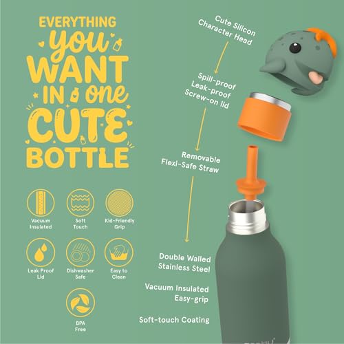 asobu Bestie Water Bottle, Cute Collectible Character, Leak Proof, BPA Free | 16 oz, Stays Cold 24 Hours, Double Wall Vacuum Insulation, Food Grade Stainless Steel, Spill Resistant, Great Gift Idea - color: SHELDON THE TURTLE