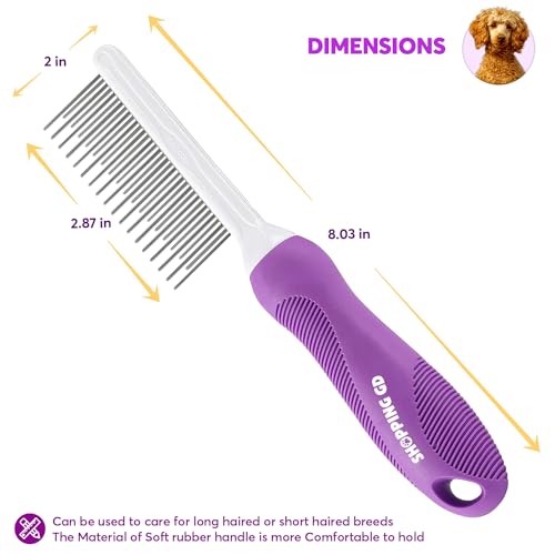 Detangling Pet Comb for Dogs & Cats with Long & Short Stainless Steel Metal Teeth for Removes Tangles and Knots - Detangler Grooming Tool for Dematting Matted Fur.