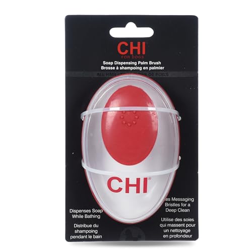 CHI for Dogs Soap Dispensing Palm Brush, Handheld Dog Bathing Scrubber with Built-In Shampoo Dispenser, Soft Rubber Bristles for Massaging and Deep Cleaning All Dog Coat Types, Red | Built-in shampoo dispenser, soft rubber bristles, massages while deep cl