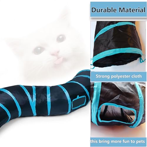 Cat Tunnel, Cat Tunnels for Indoor Cats, S-Shape Foldable Cats Cave | Interactive Toy Pet Tube with Interactive Peephole Crinkle Sounds for Rabbits, Kittens, Ferrets, Puppy Playing & Exploring - color: S - 2 Way Black Blue