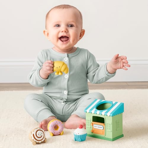 Itzy Ritzy Put & Take Learning Toy, Sensory Activity Toy for Babies, Bakery | 4 Squeezable Bakery Pieces Encourage Put & Take Play, Hand-Eye Coordination, Problem Solving, Motor Skills, Early Learning - color: Bakery