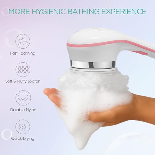 VOYOR Electric Body Brush Back Scrubber for Shower for Women Rechargeable | Exfoliating Bath Brush Powered Shower Brush with Non-Slip Long Handle Deep Cleansing, Exfoliating, Massage Brush, BC100, Pink - color: Pink