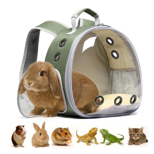 Bunny Carrier, Guinea Pig Carrier,Small Animal Carrier Backpack for Rabbit,Bearded Dragon, Lizard,Hamster,Kitten. Breathable Pet Travel Cage Bag (Army Green) - color: Army Green