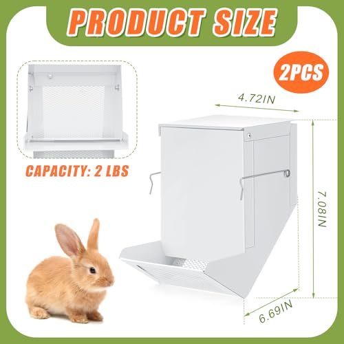 2 Pcs Rabbit Feeder for Cages Small Animal Food Pellet Dispenser with Lid Metal Chicken Grit Oyster Shell Squirrel Feeders Outside(4.7 Inches,Mesh Bottom,White) - color: White, size: 4.7 Inches, style: Mesh Bottom