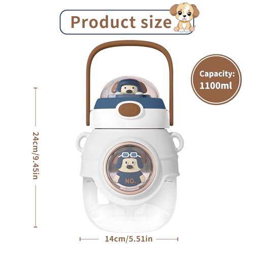 Water Bottle with Straw 37oz Kawaii Water Bottles with Adjustable Strap for Women,Teen Girl School Office Gifts,Cute Animal Theme Water Bottles - White Dog - color: White Dog
