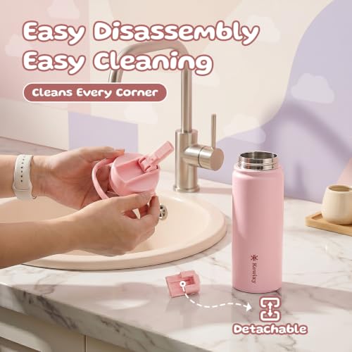 KEWIXY 14oz Water Bottle with Straw, Easy Slide Lid, Leak Proof, Keep Cold 24H, Vacuum Insulated, Metal Stainless Steel with Handle for School, Confetti Pink - color: Confetti Pink, size: 14 Ounces