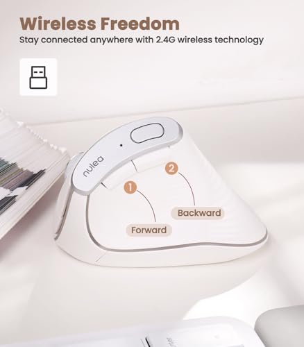 Nulea M510 Vertical Mouse Wireless, Ergonomic Mouse for Comfy Tracking, 3 Adjustable DPI (800-1200-1600), 2.4G Wireless Vertical Mouse with 6 Buttons, Compatible with Windows, Mac OS, Laptop, White - color: White
