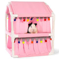 Guinea Pig Loft Bed - Small Pet Bunk Bed, Guinea Pig Hammock with Fleece Forest Hideout, Ideal for Rabbits, Ferrets and Chinchillas, Pink