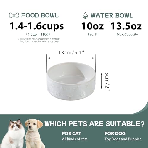 Havniva Dog Bowls Ceramic, Dog Food and Water Bowl Set | 5.1inch Dog Food Bowl, Dog Water Bowl, Food-Grade Ceramic Non-Slip Rubber Base, Dishwasher Safe, 2 Pack, Small Dogs, Puppy - color: 2 Bowls-Arctic White, size: 1.6CUPS
