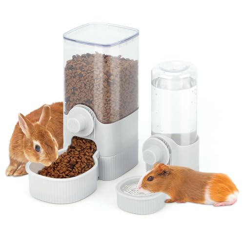 YUEPET Rabbit Water Dispenser and Food Feeder, Automatic Bunny Feeder, Grey | Rabbit Food Dispenser, 1200 mL Feeder, 520 mL Waterer, Floor-Standing or Cage-Mount Design, Removable Parts - color: Grey
