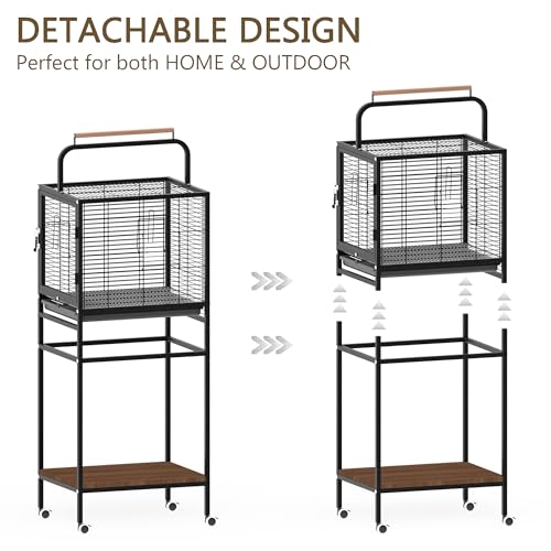 Bird Wrought Iron Cage, Home Style Detachable Travel Birdcage for Small and Medium Birds Parrots Lovebird Conures Cockatiel,Black,52-Inch