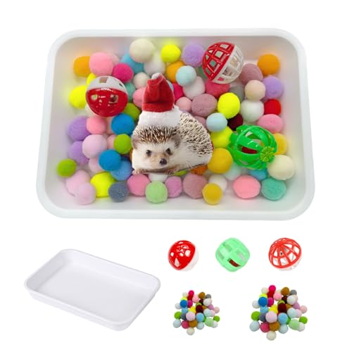 Hedgehog Dig Box Tray Set, Funny Hedgehog Enrichment Toy for Cage Accessories, Small Animal Ball Bells for Hamster Guinea Pig Ferret