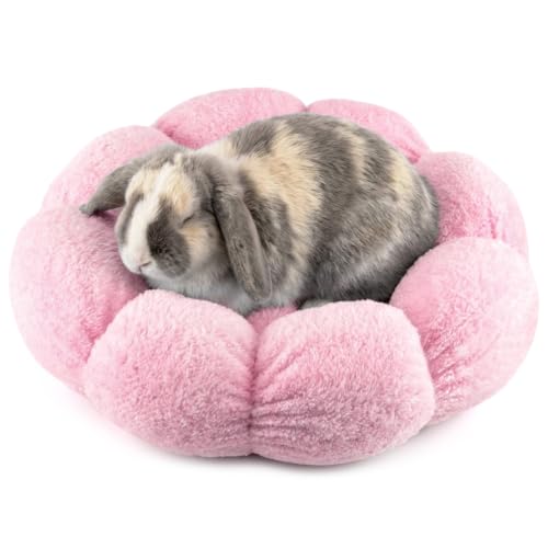 Rabbit Bed for Large Bunny Guinea Pig & Other Small Pets, Pink | Washable Soft Plush Hideout, Cozy Sleeping Mat for Indoor Cage or Playpen Use, Petal Shape - color: Pink