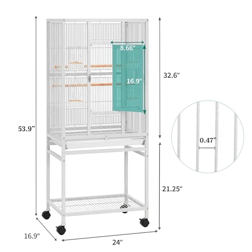 YITAHOME 53.9 inches Metal Bird Cage for Parakeets: Large Parrot Cages with Seed Catcher & Birdcage Cover with Rolling Stand & Brakes for Lovebirds Cockatiels Pigeon Finches - color: Pure White