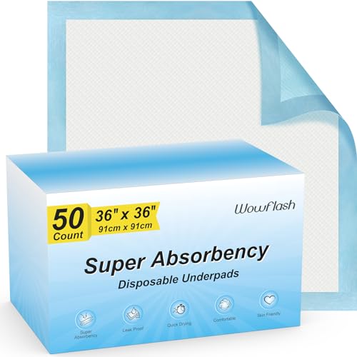 50 Count 36” x 36” Super Absorbency Disposable Underpads | Leakproof Quick Drying, Baby Puppy & Adults Bed Pads Disposable Adults, Dog Pee Pads Extra Large, XXL Incontinence Pads - size: 50 Count 36" x 36"