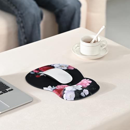 EooCoo Mouse Pad with Gel Wrist Rest, Ergonomic Mousepad Wrist Alignment | Middle Concave Design for Natural Wrist Alignment, Non-Slip Base Mousepad, Carpal Tunnel Relief, Office Desk Accessories - color: Black Flower