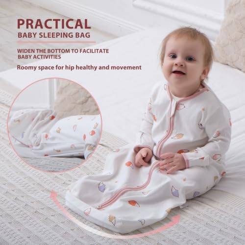 Baby Sleep Sack 0-18 Month Long Sleeve Baby Wearable Blanket 0.5 Tog with Mittens 2-Way Zipper Cotton Sleeping Sack - color: Pink Hedgehog, size: 12-18 Months