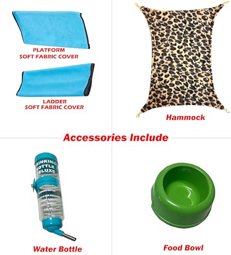 Large Two Full Story Deluxe Double Unit 4-Tiers Tight 1/2-Inch Bar Spacing Durable Front Doors Water Bottle Food Bowl for Feisty Ferret Squirrel Hammock Rat Gerbil Small Animal Critter Rolling Cage