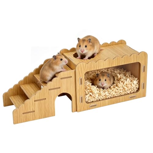 Wooden Hamster Hideout,Hamster Digging Room with Acrylic Board(Ladder) | Excavation box with ladder,easy to install,washable - color: brown