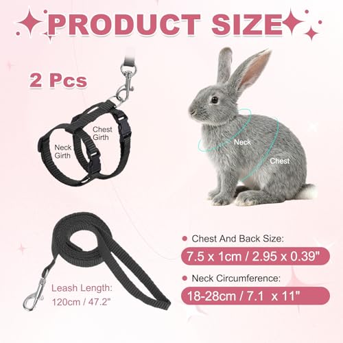 Rabbit Harness and Leash, Escape Proof Bunny Cat Leash Small Animal Harness Soft Adjustable Buckle(2Pcs, Black) for Bunny Kitten Cats Puppies Walking Hiking Training - color: Black