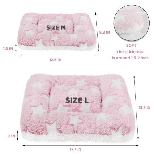 Amakunft 2 Pcs Guinea Pig Bed Mat Washable, Rabbit Winter Bed Pad for Indoor, Warm Small Animal Bed Mattres, Fleece Sleeping Pad for Bunny, Rat, Hedgehog, Sugar Glider, Chinchilla (Pink Star, Large) - size: Large