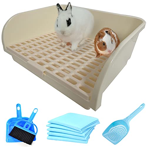 Hamiledyi Large Rabbit Litter Box Corner Bedding Box Chinchilla Toilet Trainer Square Potty Pet Pan for Adult Guinea Pig, Galesaur.Ferret and Other Animals (White) - color: WHITE