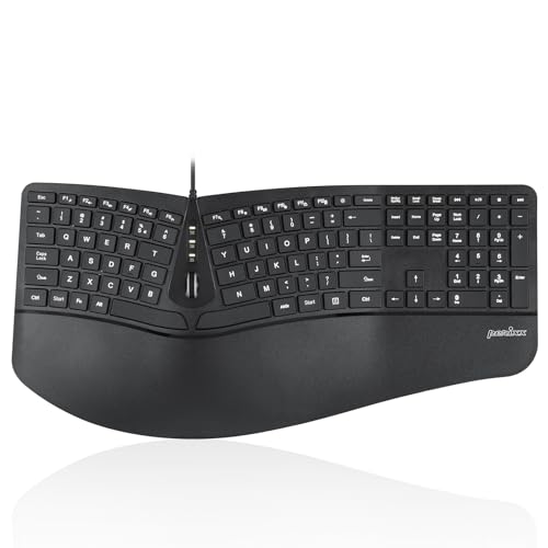 Perixx PERIBOARD-330B, Wired Ergonomic Keyboard with Adjustable Wrist Rest, Illuminated Keys, and Membrane Low Profile Keys, 2 Extra USB Ports, US English Layout - style: Wired Backlit Keyboard