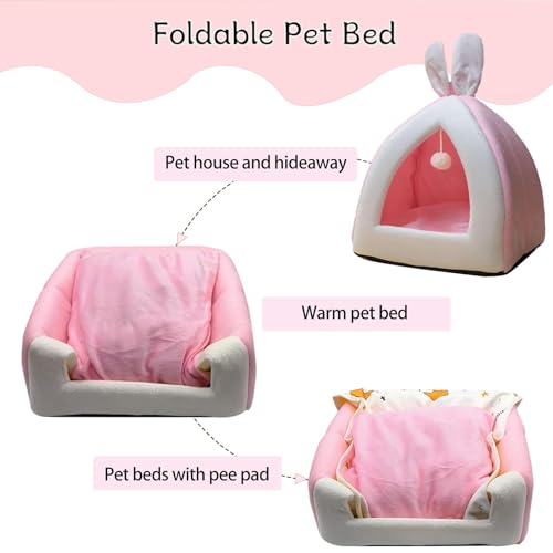 Guinea Pig Bed,Fleece Bunny Hideout House,Warm Rabbit Sleeping Bed with Pee Pad,Winter Large Hiding Hut for Hamster Ferret Rat Chinchilla Hedgehogs,Pink - color: Pink