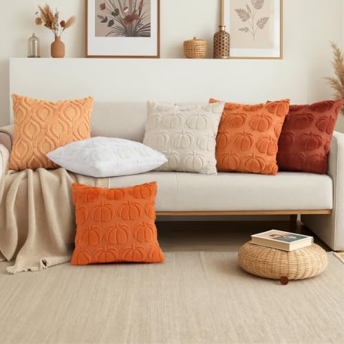 decorUhome Faux Fur Plush Light Orange Throw Pillow Covers 16x16 Set of 2 | Plush Solid Fall Couch Pillow Covers, Accent Modern Farmhouse Neutral Decorative Square Pillow Cases for Sofa Bed Living Room - color: Light Orange, size: 16" x 16" (Pack of 2)