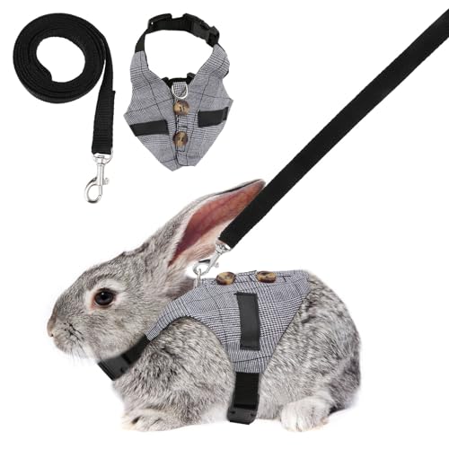 Rabbit Vest Harness and Leash Set Adjustable Formal Suit Style for Bunny Kitten Small Animal Walking (S) - size: S