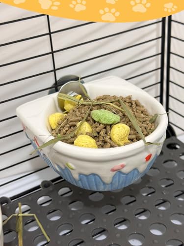 Chinchilla Food Bowl Ceramic Guinea Pig Cage Feeder Hanging Bunny Food Dish Small Animal Feeding Bowls for Syrian Hamster Ferret Gerbils (Blue) - color: Blue
