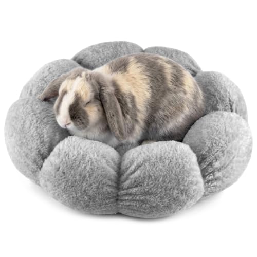 Rabbit Bed for Large Bunny Guinea Pig & Other Small Pets, Gray | Washable Soft Plush Hideout, Cozy Sleeping Bed for Indoor Cage or Playpen Use, Petal Shape - color: Gray