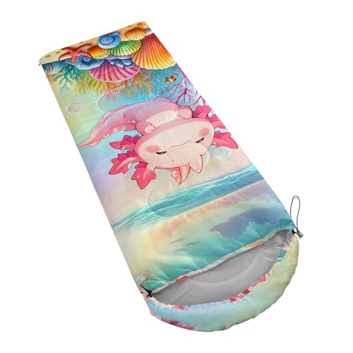 QOOMO Camping Sleeping Bags,3 Season Warm & Cool Weather,Lightweight,Waterproof Sleeping Bags for Adults & Kids,Traveling,and Outdoors,Camping Gear Equipment - color: cartoon axolotl
