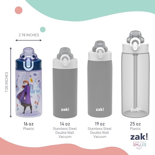 Zak Designs Frozen Sage 16oz Leak-Proof Straw Kids Water Bottle, 2-Pack | BPA Free Durable Plastic, Cupholder Friendly, Dishwasher Safe, Easy to Clean, Lid Lock, Handle, For School, Home, Travel - color: Disney Frozen (Anna & Elsa)
