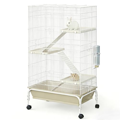 Garvee Ferret Cage, 47" h Large Nation Cage with 3 Removable Ramps, Food Bowl, Water Bottle, Metal Small Animal Cages on Wheels for Chinchillas, Guinea Pigs, Rabbit, Sugar Glider