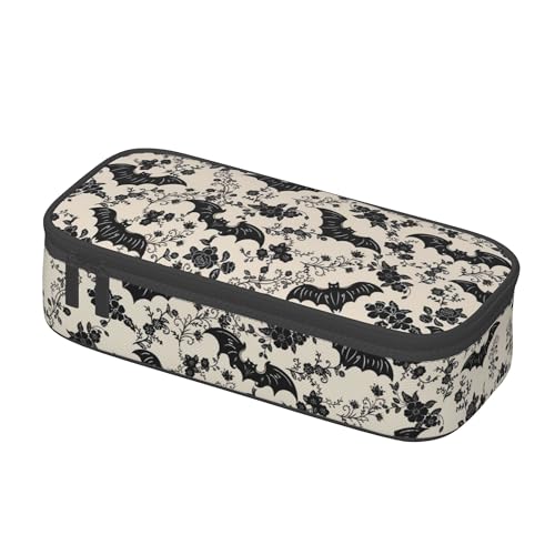 Yrebyou Bat Flower Pencil Case Big Storage Pencil Pouch Multi-Functional Pen Bag Cute Lightweight Organizer for Aldult Office College - color: Grey