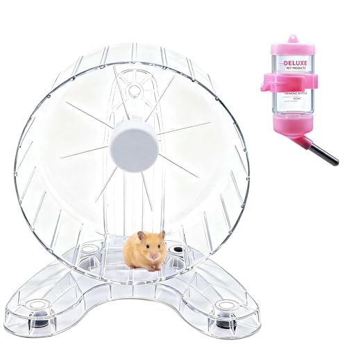 6.5" Hamster Exercise Wheel with Drinking Bottle, Hamster Exercise Wheel for Gerbils, Syrian & Dwarf Hamsters, Chinchillas, Hamster Running Wheel Noiseless Spinning Design for Other Small Pets, Clear - color: Clear, size: 6.5" with Drink Bottle
