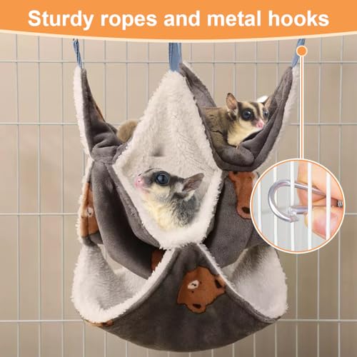 Sugar Glider Pouch 3-Layer Hammock Warm Bed Bedding, Sugar Glider Cage Accessories Toys, for Rat Ferret Chinchilla Playing Sleeping