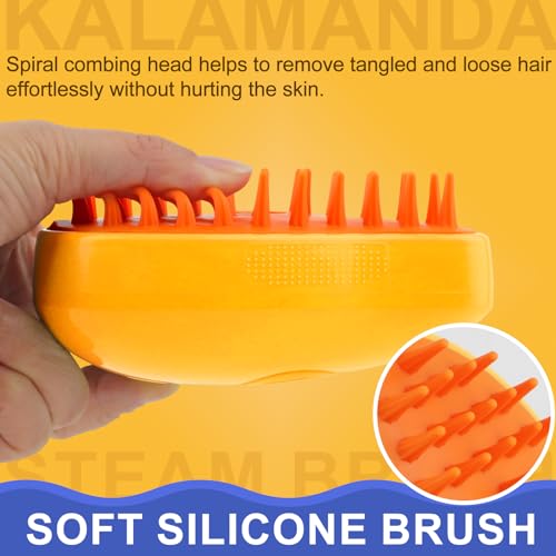 Cat Steam Brush, 3 in 1 Dog Steamy Brush Cleanser, Silicone Massage Grooming Comb, Pet Hair Cleaning Misting Comb for Cats Dogs(Mango Yellow) - color: Mango Yellow