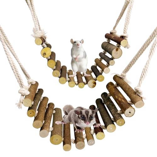 BNOSDM Sugar Glider Climbing Toys 2 Pack Nature Wood Rope Ladder Hanging Bridge Cage Accessories and 6 Piece Sugar Glider Toys Climbing Mats Cage Accessories Scratching Claws Sharpening Pads