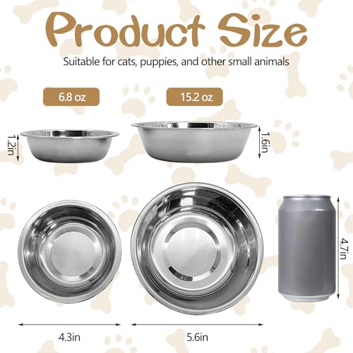 kathson 12 PCS Small Stainless Steel Dog Bowls, Replacement Metal Puppy Food Water Bowl Set Suit for Indoor Outdoor, Pet Feeding Dish for Small Animals Kitten, Dishwasher Safe (5.5 in) - size: 5.5 in dia.