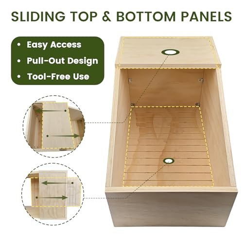 Rabbit Nesting Box 20.5" x 12.6" x 12.6", Large Wooden Bunny Nest Box with Sliding Top & Bottom Panels, No Exposed Nails, Easy Clean Rabbit Hideout for Breeding & Small Animals