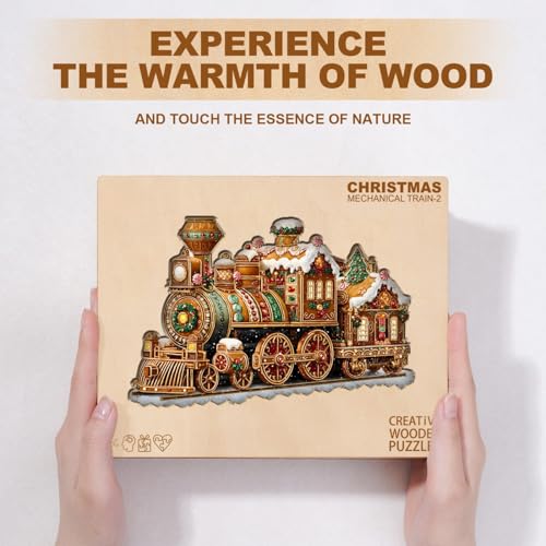 Christmas Mechanical Train Puzzles Adults Gifts Wooden 145 Pieces 11.4 * 7.4in - color: Christmas Mechanical Train, size: Medium
