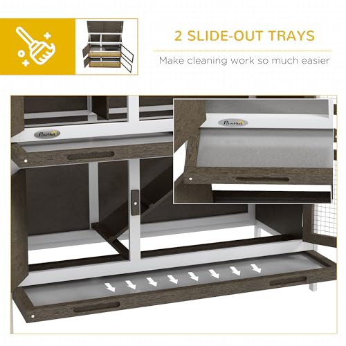 PawHut Wooden Bunny Rabbit Hutch, Small Animal Habitat with Ramp, Removable Tray & Weatherproof Roof, for Rabbits, Chickens, Ducks, Indoor/Outdoor, Brown - color: Brown